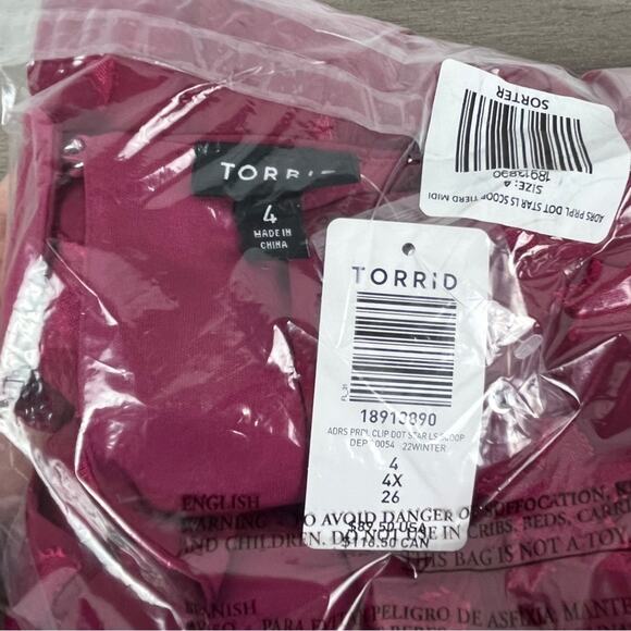 Torrid Purple Pink Clip Dot Star Chiffon Tiered Midi Dress Sz.4 NWT - Picture 6 of 9